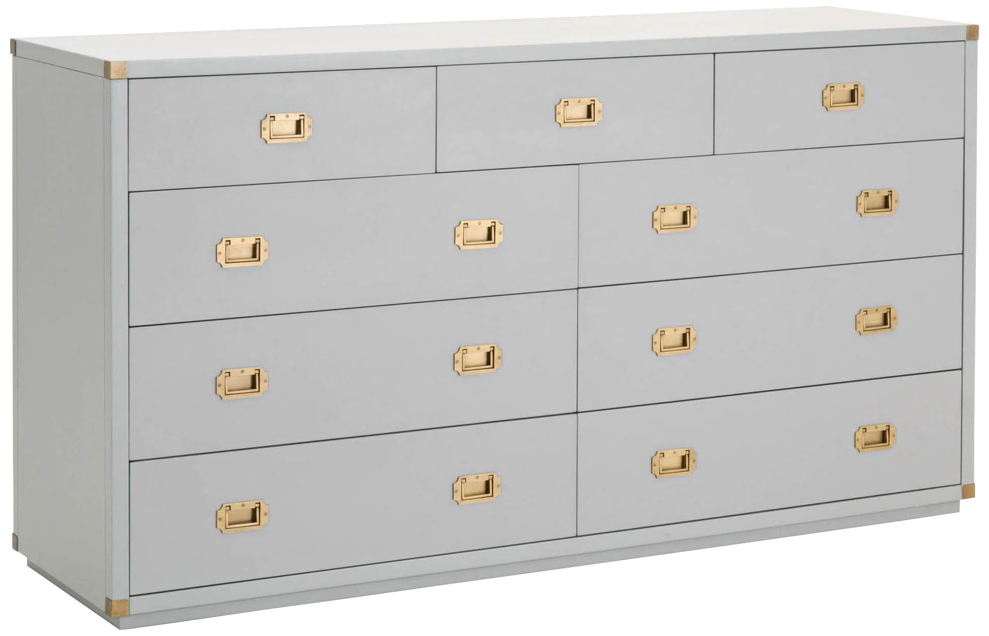 Bradley 70" Wide Dove Gray and Gold 9-Drawer Media Dresser