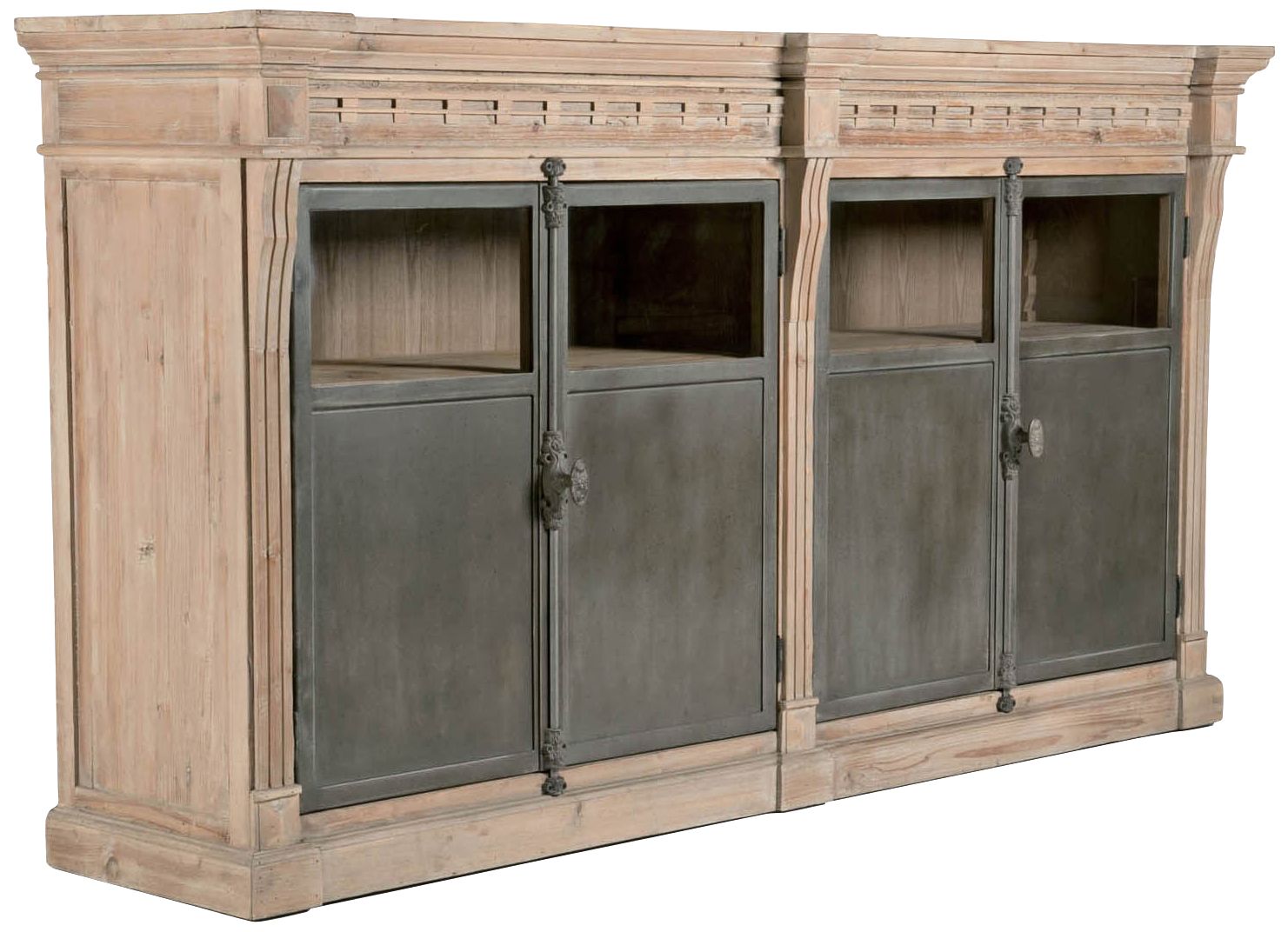 Grecian 80" Wide Smoke Gray Wood 4-Door Media Sideboard