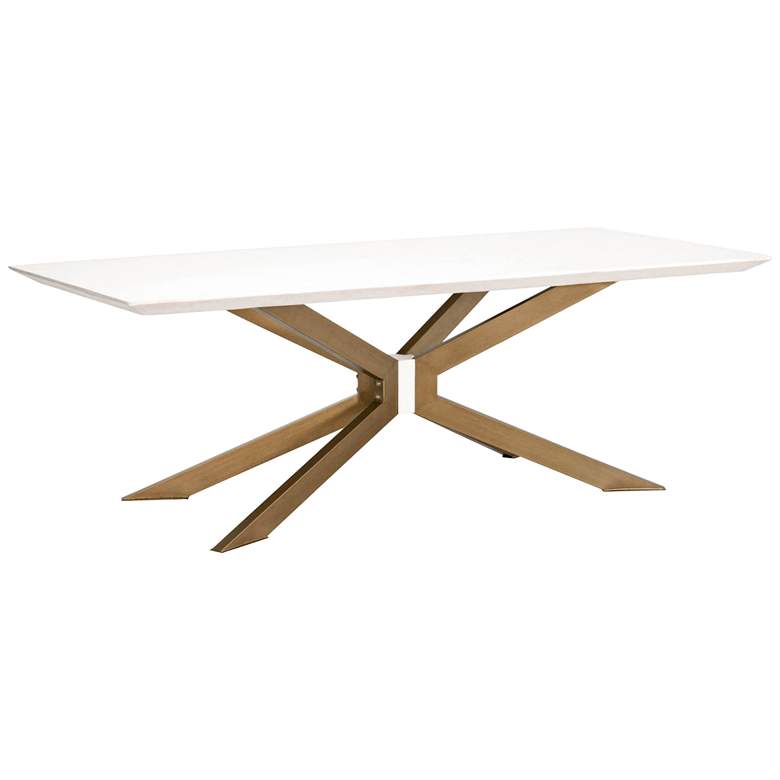 Industry 87&quot; Wide Ivory and Brass Rectangular Dining Table
