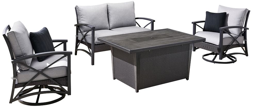 Bentley IV Gray 4-Piece Patio Fire Pit Conversation Set