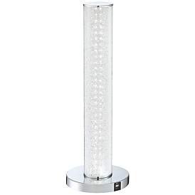Quilla Chrome and Diamond Glass LED Accent Table Lamp with USB Ports