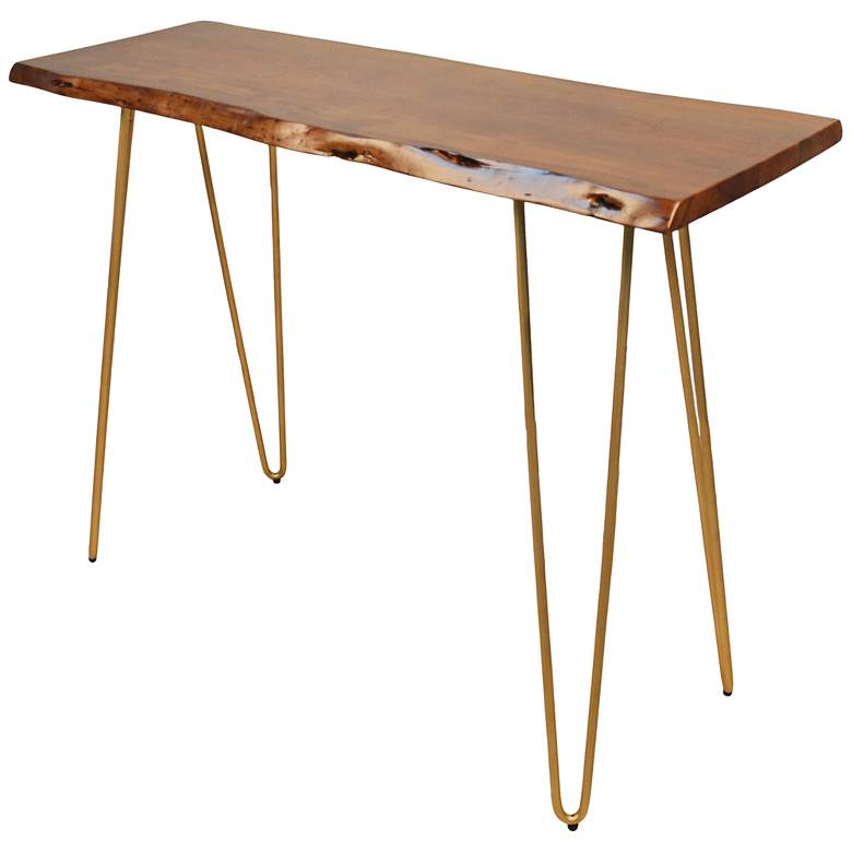 Image 2 Suri 40" Wide Elm Wood and Gold Live Edge Console Table