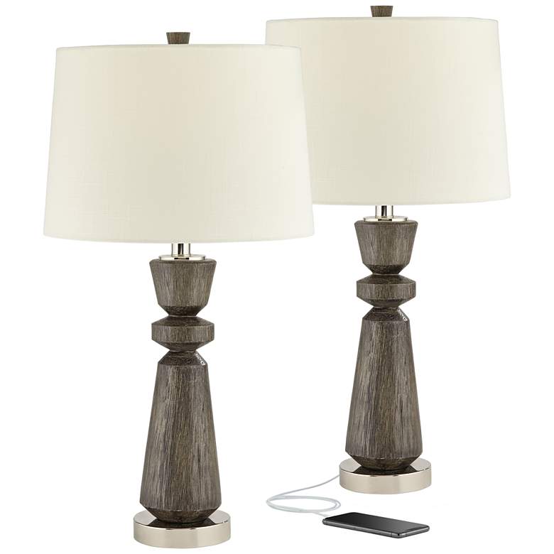 Regency Hill Wood Grain Usb Table Lamps Set Of 2 87t41 Lamps Plus