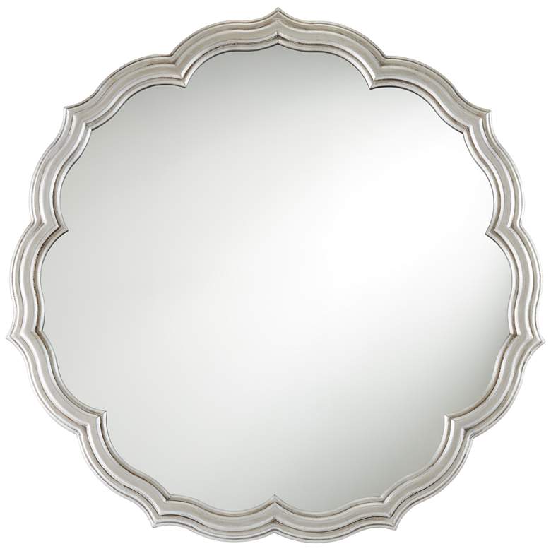 Turin Silver 34 1/2&quot; Round Scalloped Edge Wall Mirror