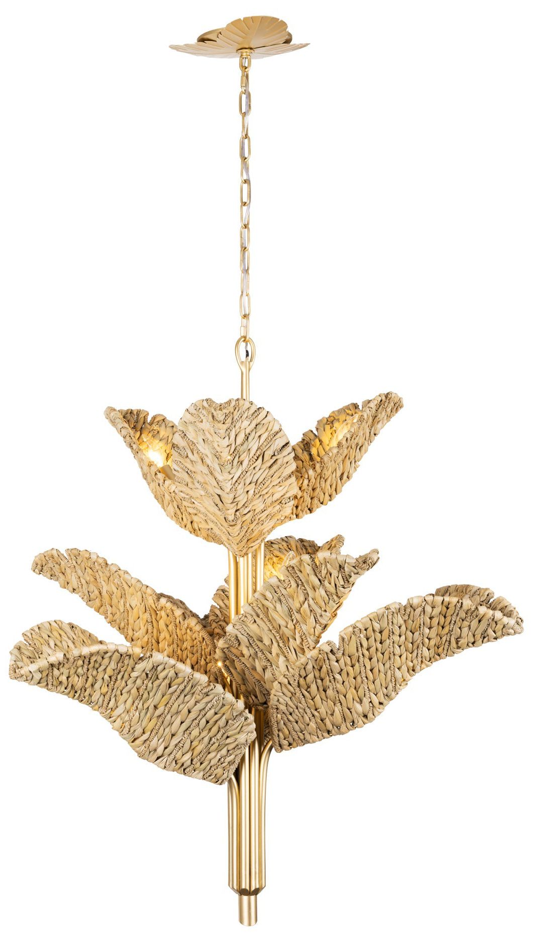 Varaluz Banana Leaf 9-lt Chandelier - French Gold/natural Seagrass