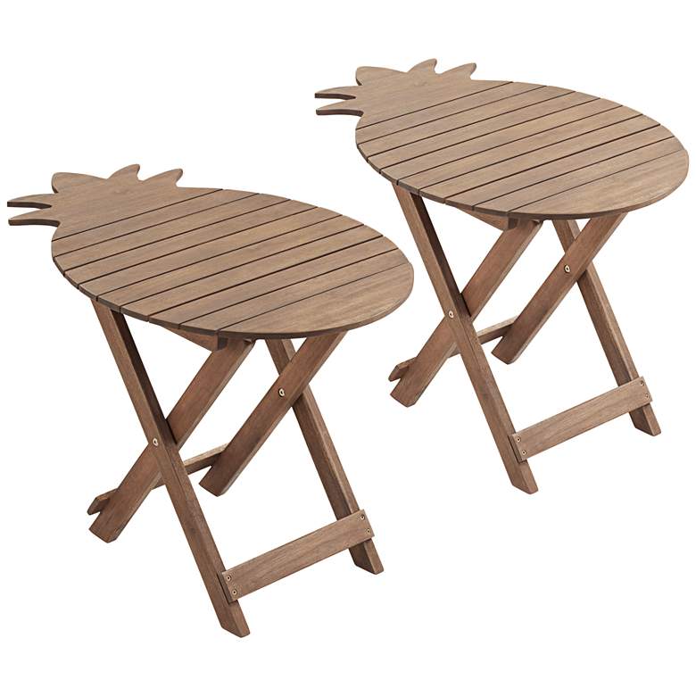 Image 1 Monterey Pineapple Natural Wood Outdoor Folding Tables Set of 2