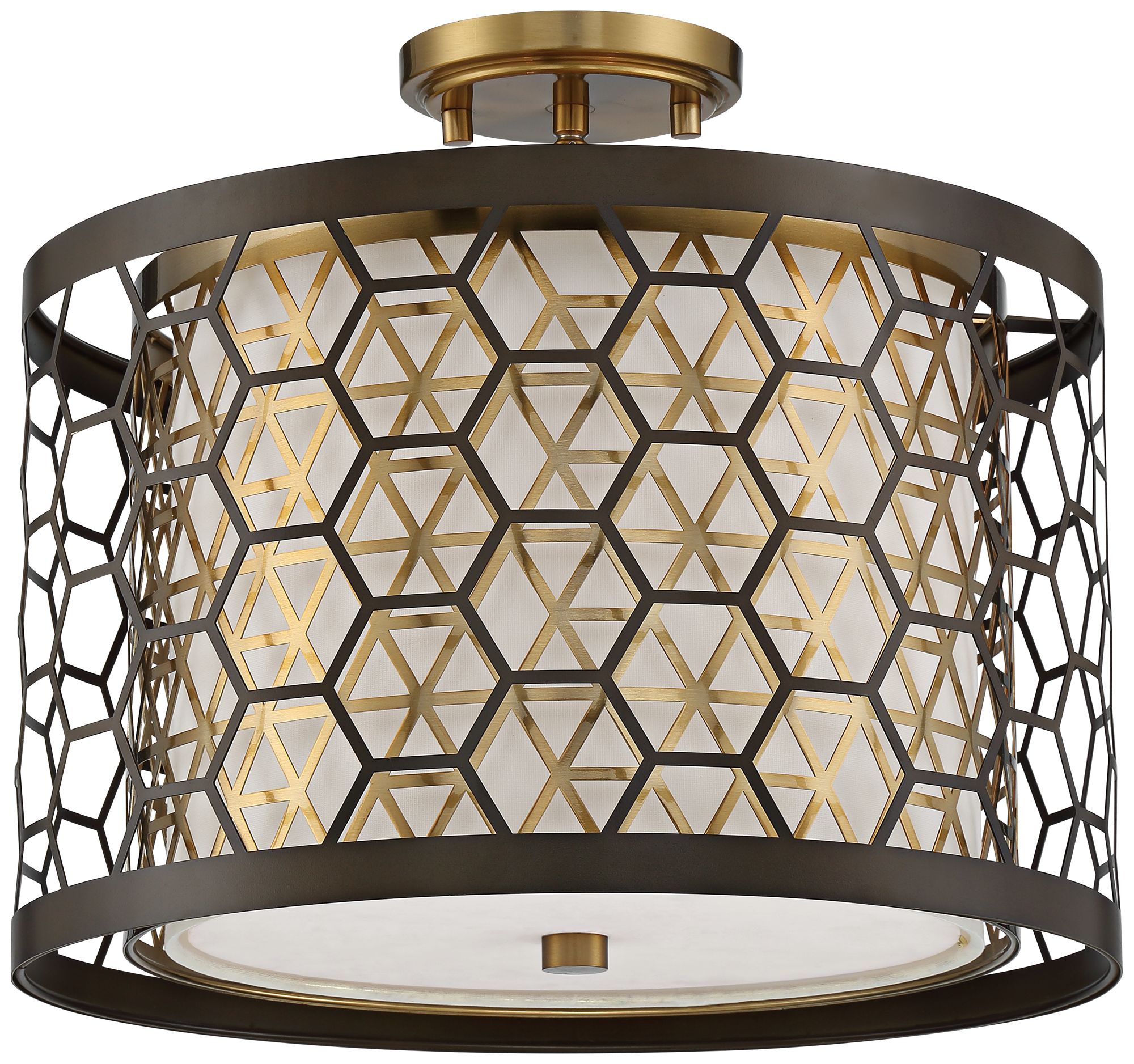 Rondo 16" Wide Bronze and Brass Laser Cut Drum Ceiling Light 88D44