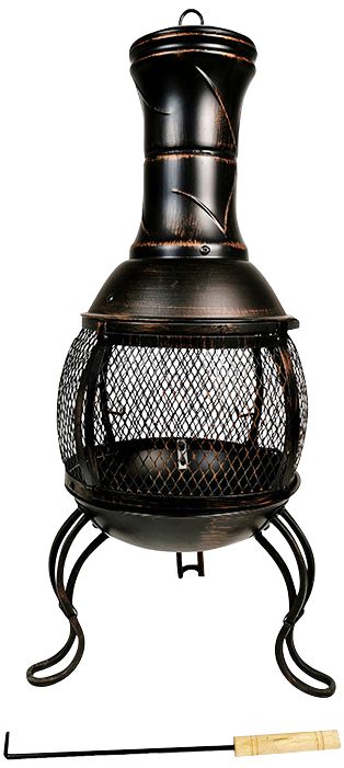 Threepio 36 1/8" High Bronze Wood Burning Outdoor Chimney/Fire Place