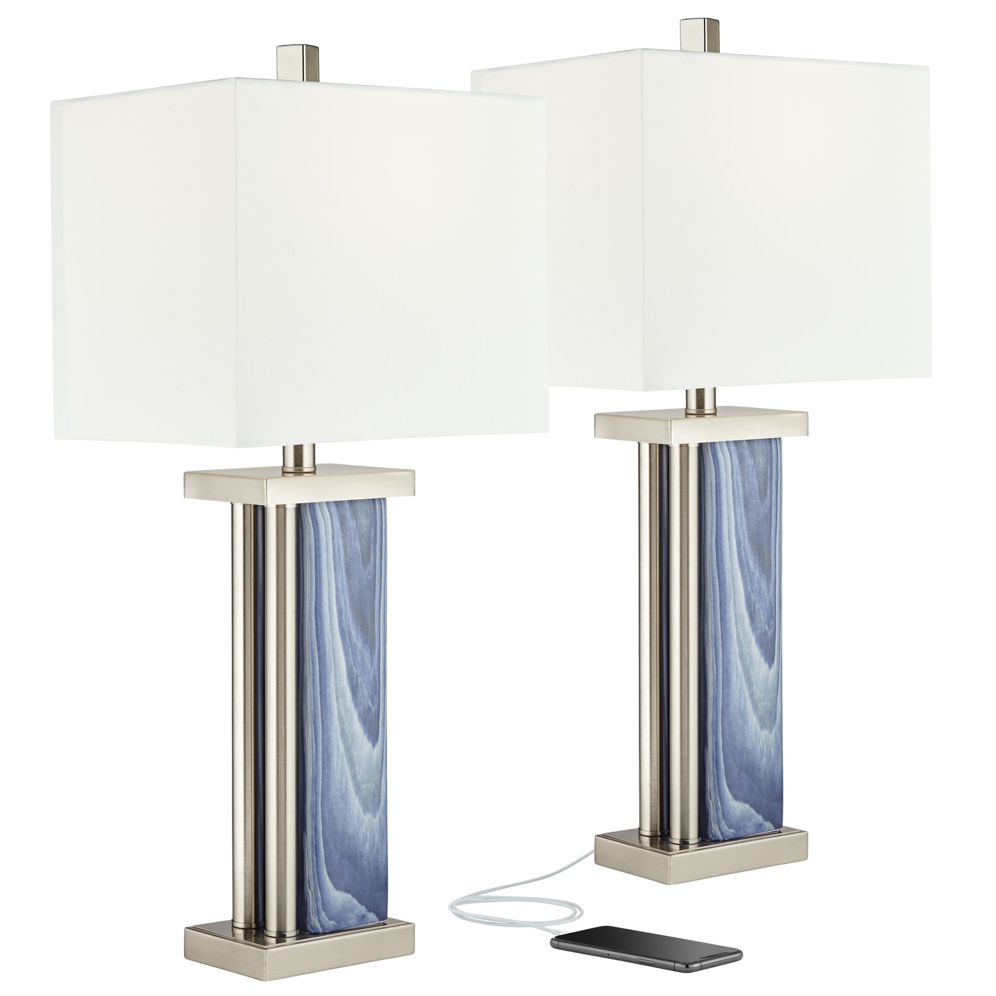Laguna Blue Modern Coastal USB Table Lamps Set of 2 88F10 Lamps Plus
