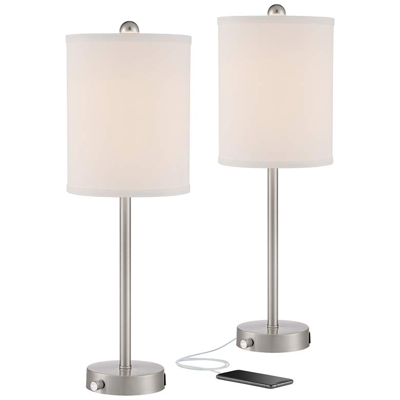 Trotter Nickel USB - Outlet Table Lamps with Dimmer Set of 2