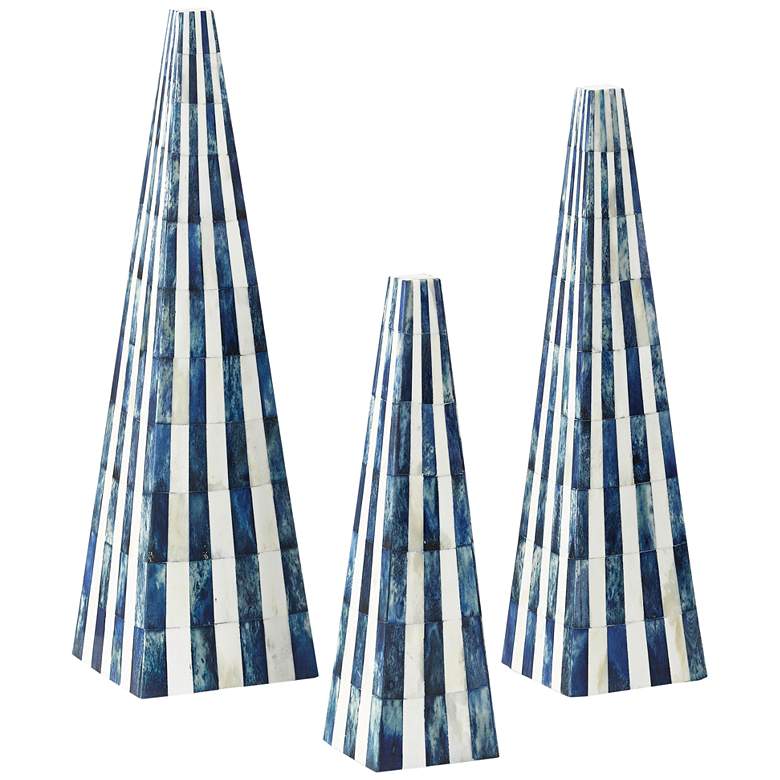 Ossian White and Blue Obelisk Sculptures Set of 3