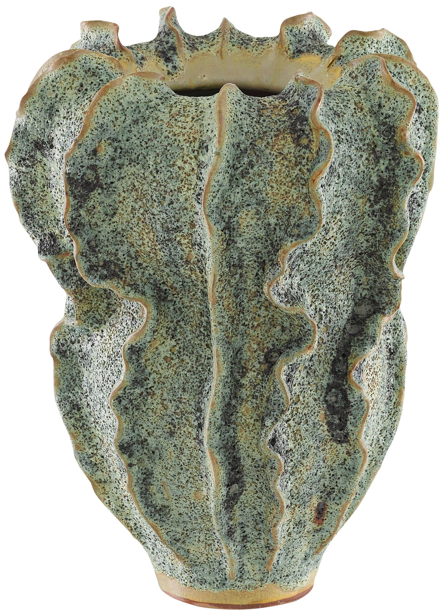 Sunken Boat Moss Green 13" High Swirl Ceramic Vase