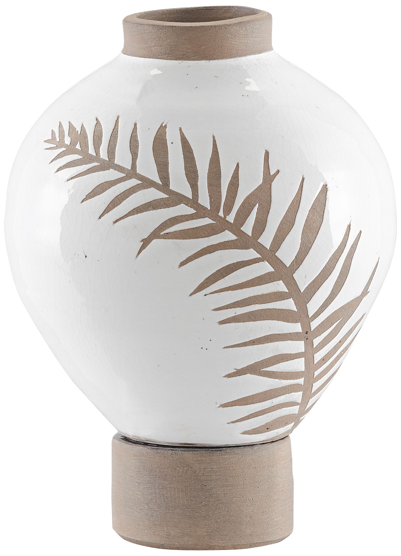 Fern White and Tan 11 1/4" High Terracotta Decorative Vase