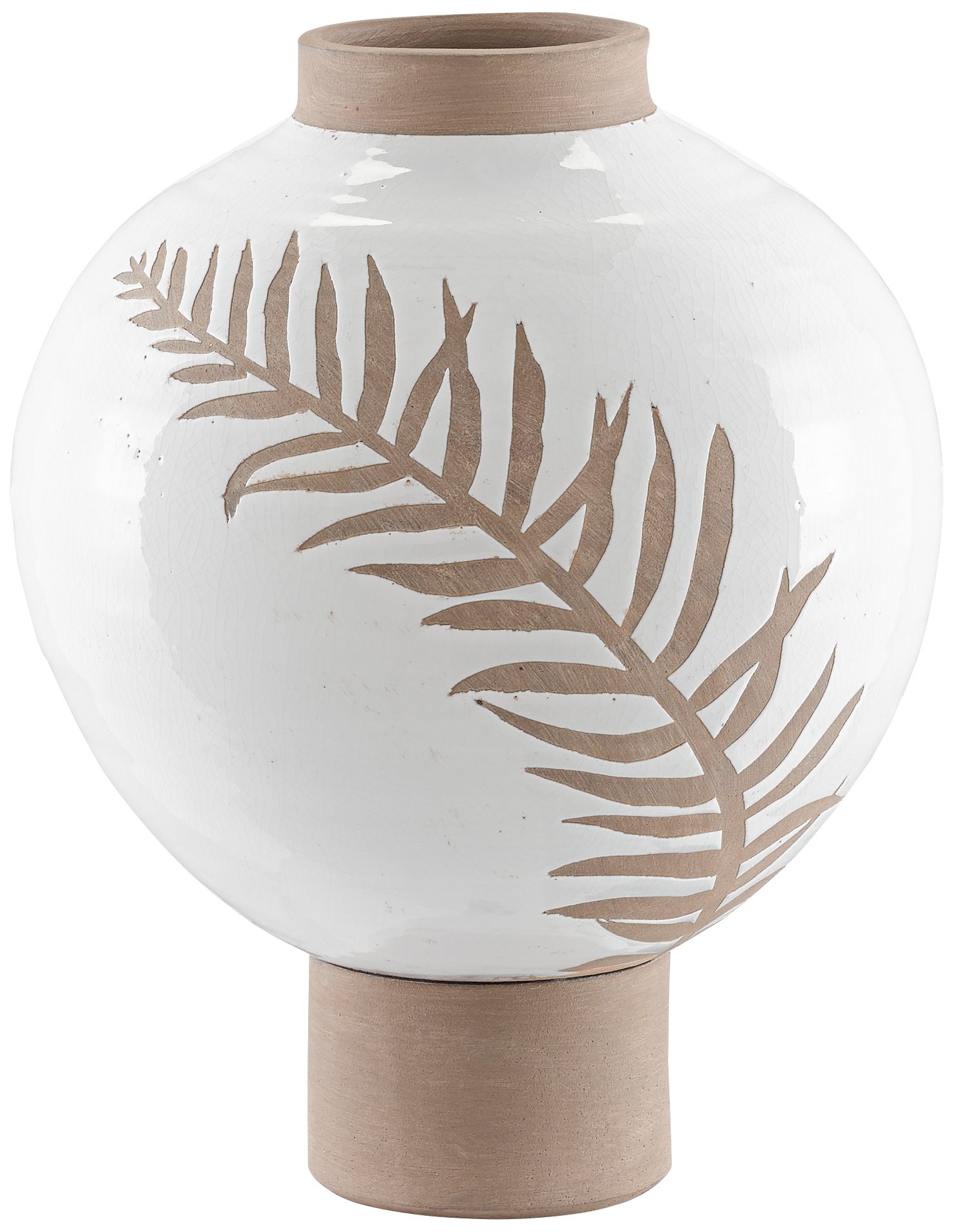 Fern White and Tan 15" High Terracotta Decorative Vase