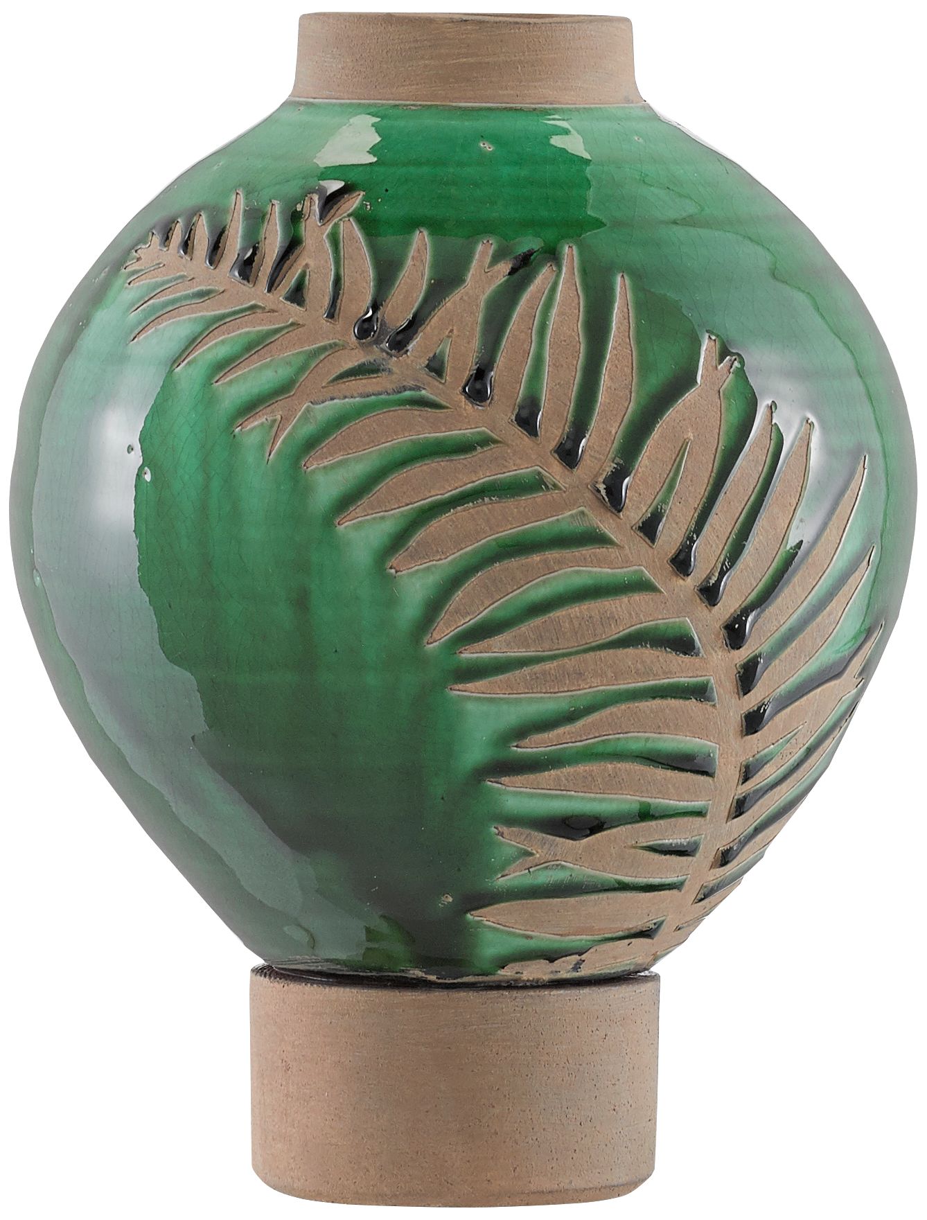 Fern Emerald Green and Tan 11"H Terracotta Decorative Vase
