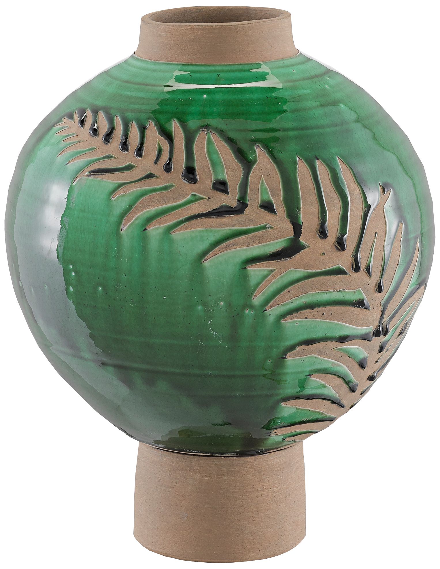Fern Emerald Green and Tan 14 3/4" High Terracotta Vase