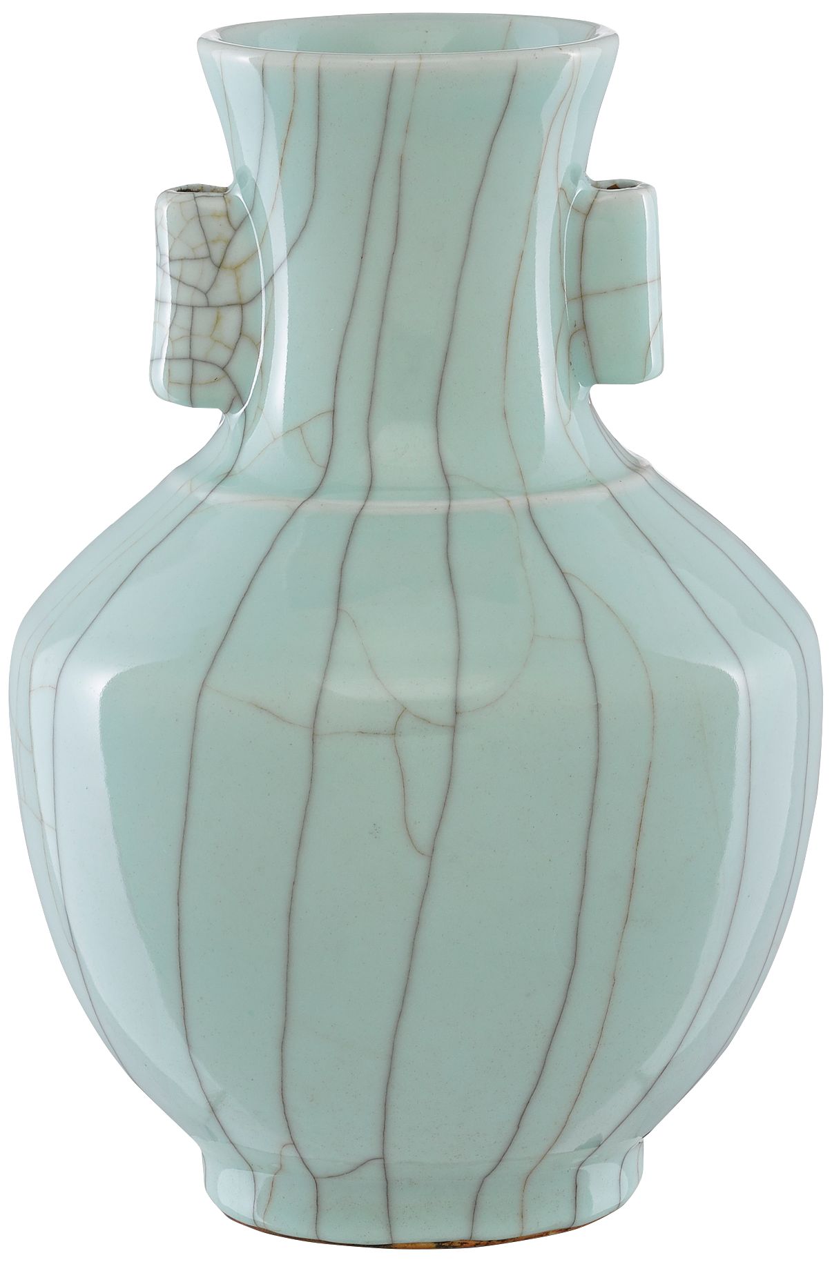 Maiping Celadon Crackle 14 1/2" High Porcelain Ear Vase