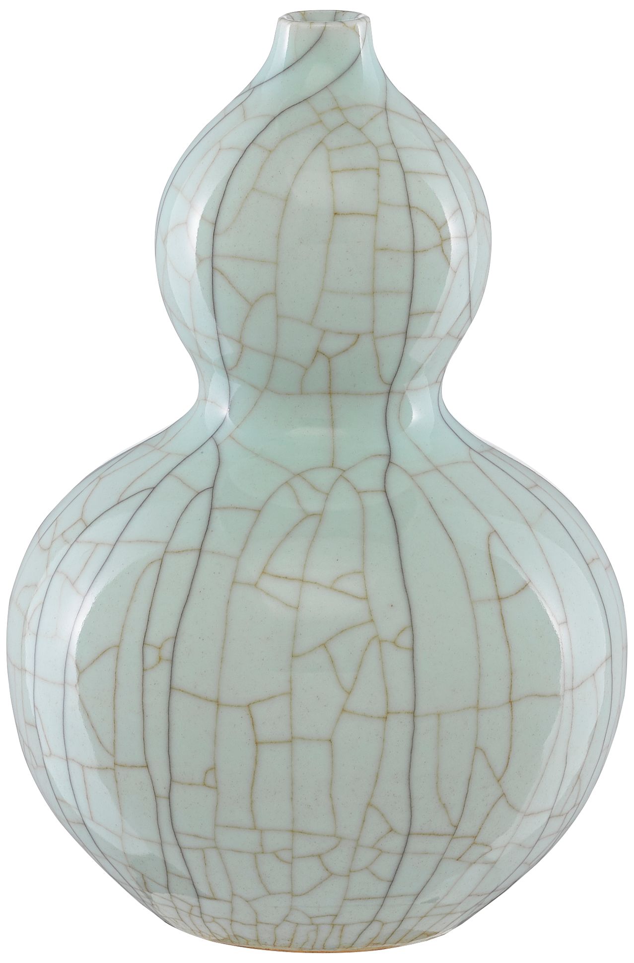 Maiping Celadon Crackle 13" High Double Gourd Porcelain Vase