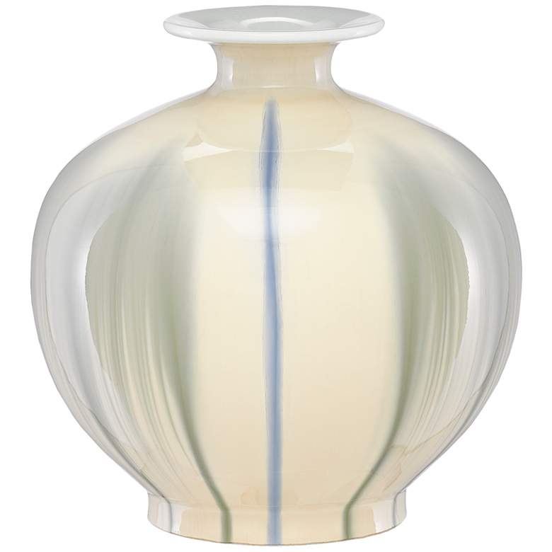 Kara Cream and Artichoke Green 9 1/4&quot; High Porcelain Vase