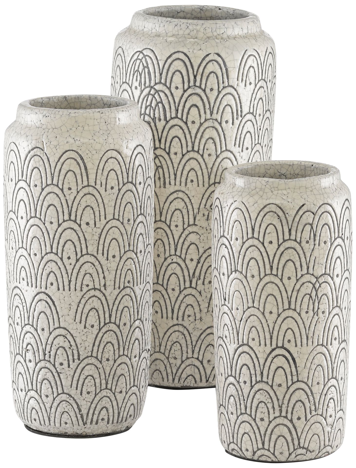 Lapine Ivory and Black Terracotta Vases Set of 3