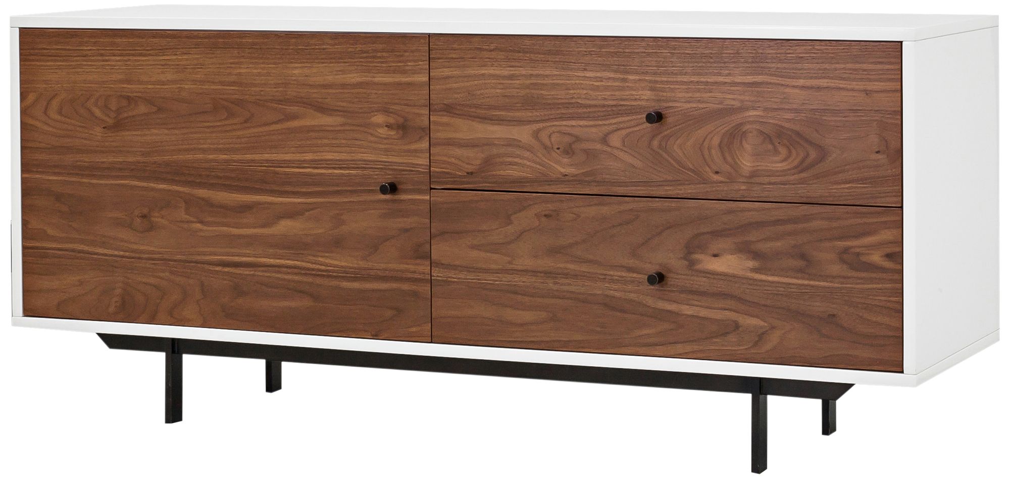 Tucker 60"W White Lacquer and Brown 2-Drawer Media Cabinet