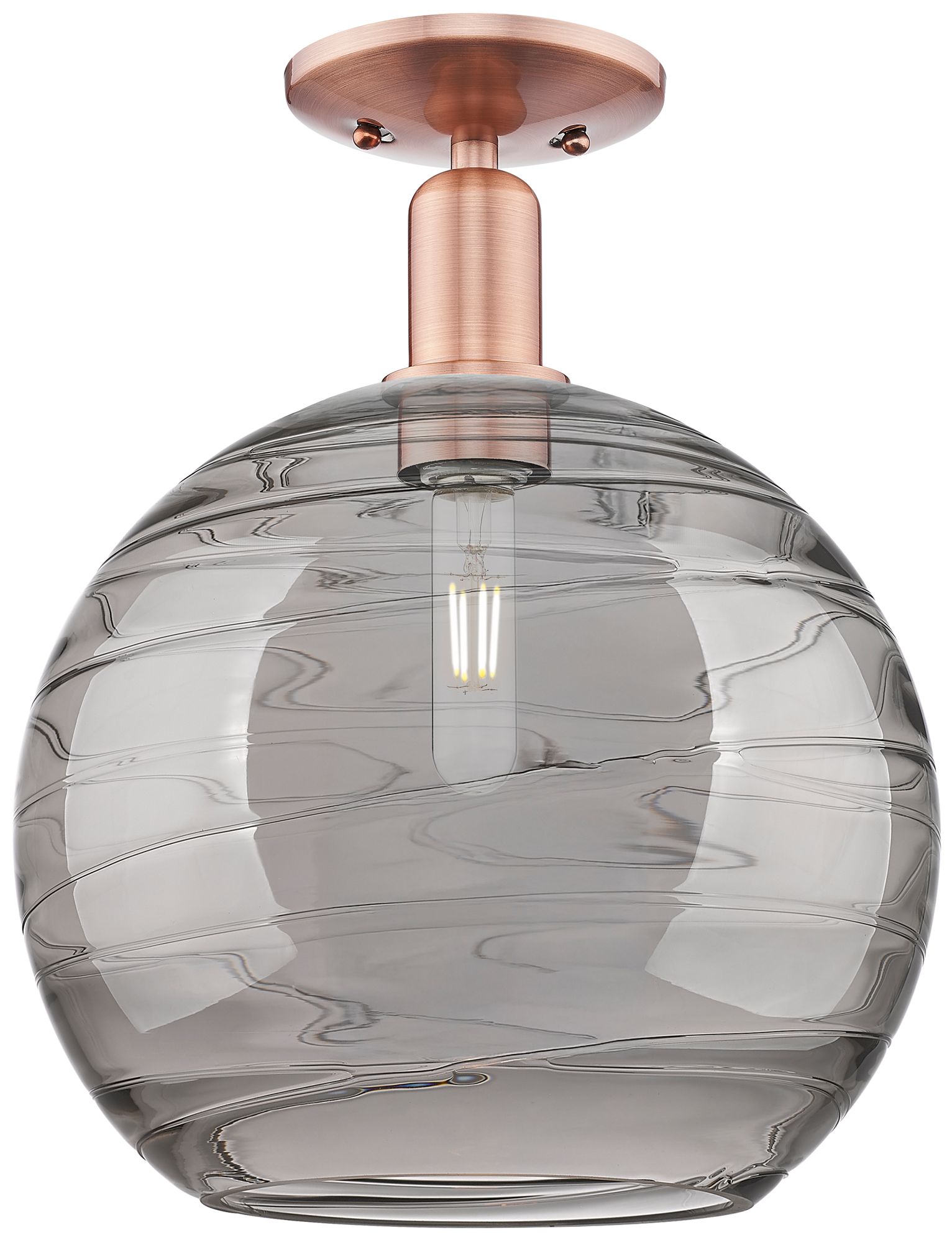Innovations Lighting Arcadia Athens 12"w Copper Semi-flush W/ Light Smoke Deco Swirl Shade