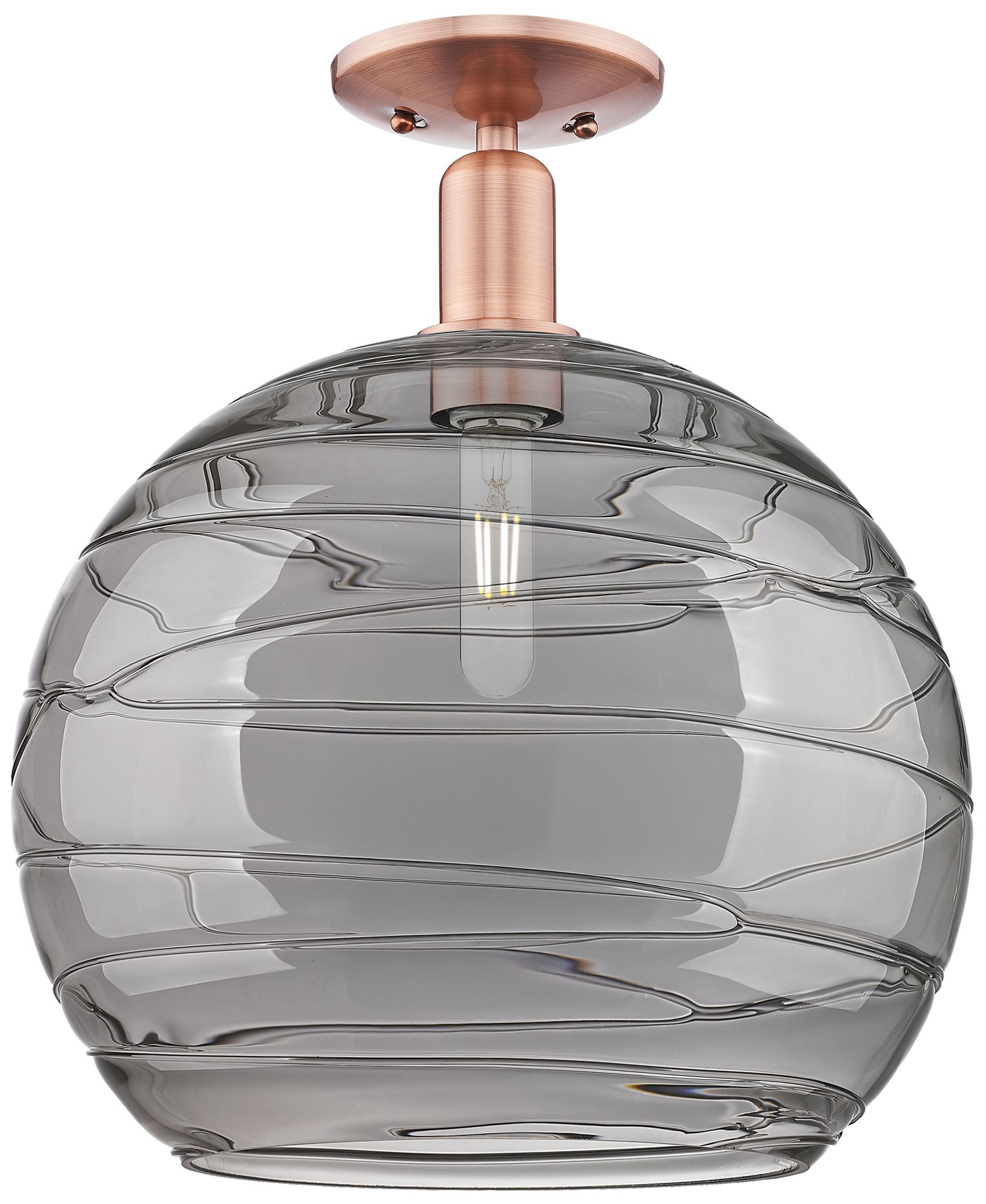 Innovations Lighting Arcadia Athens 14"w Copper Semi-flush W/ Light Smoke Deco Swirl Shade