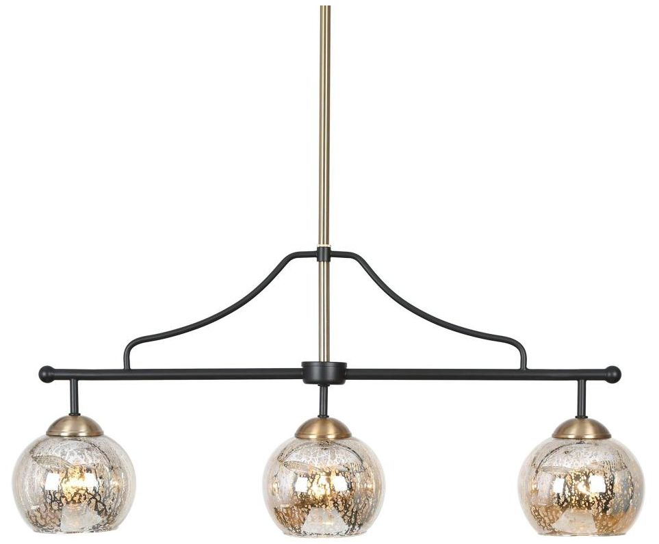 L.n.c. 3-light Matte Black And Plating Brass Island Lamp With Mercury Glass
