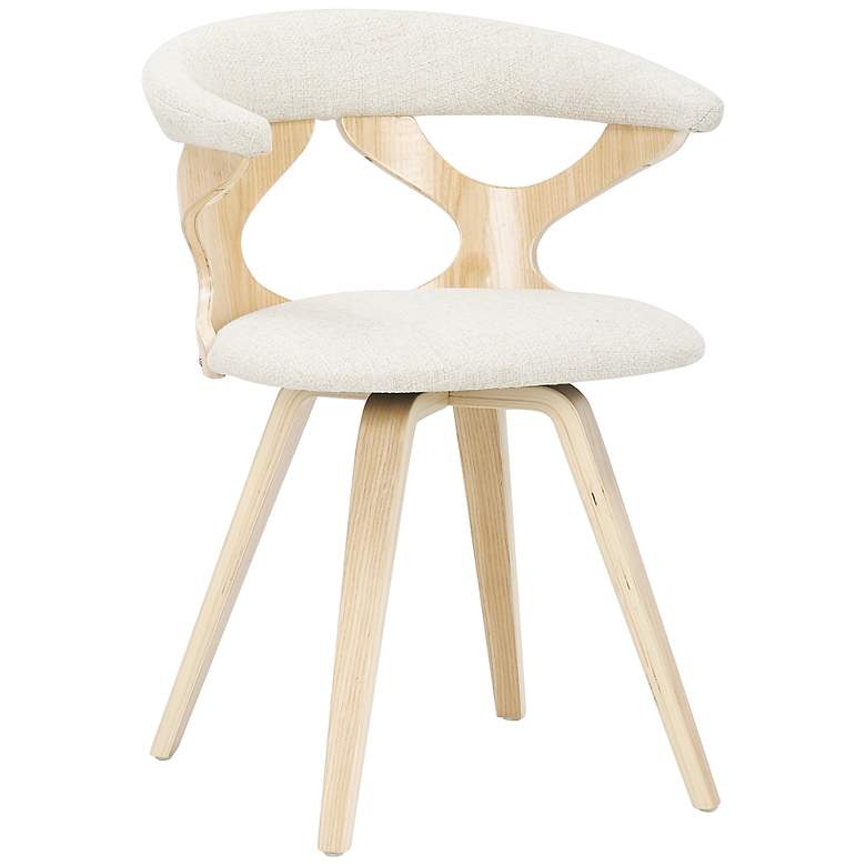 Gardenia Cream Fabric and Natural Wood Swivel Dining Chair