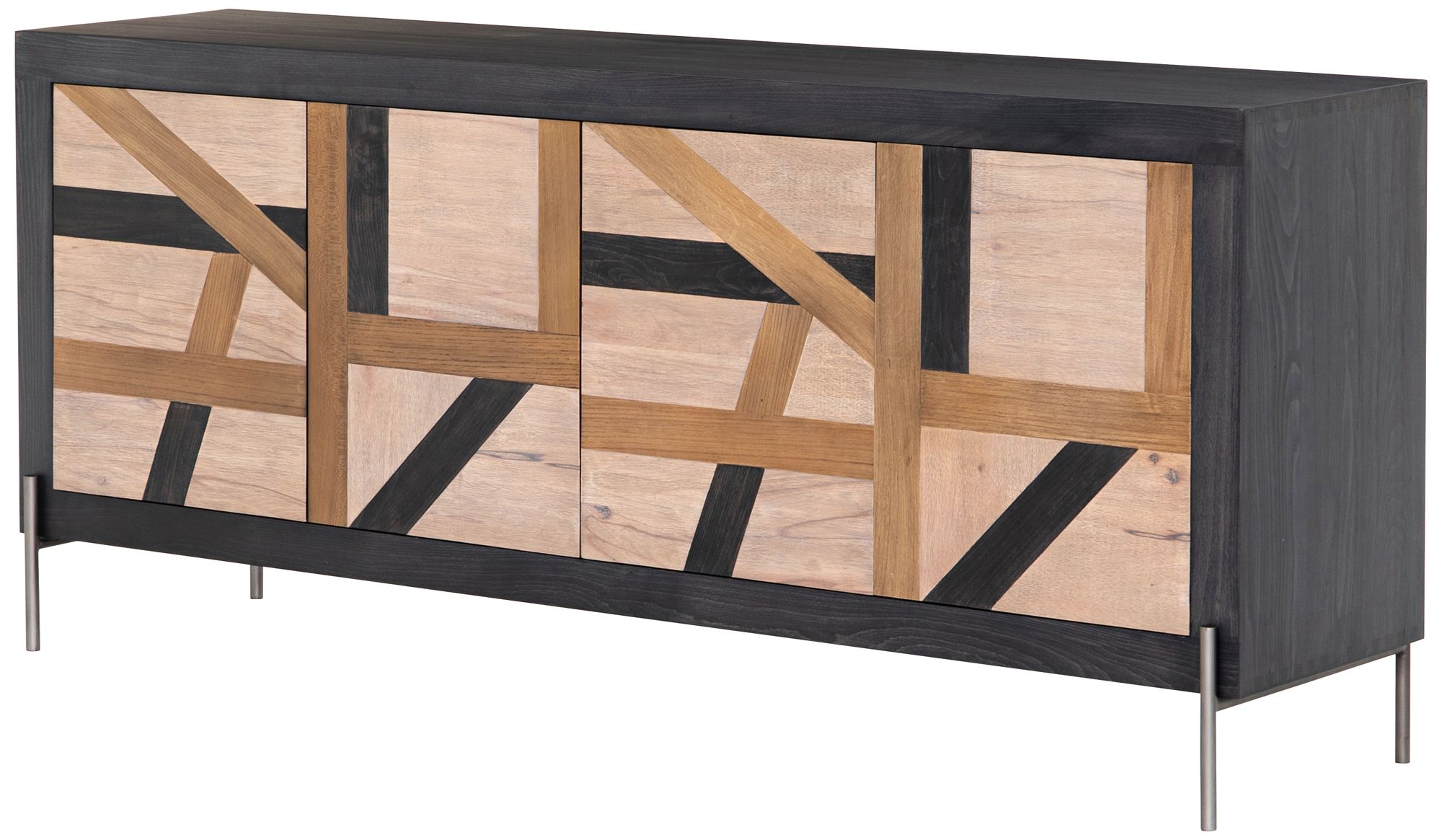 Kalu 72" Wide 4-Door Black Wash Wood Sideboard