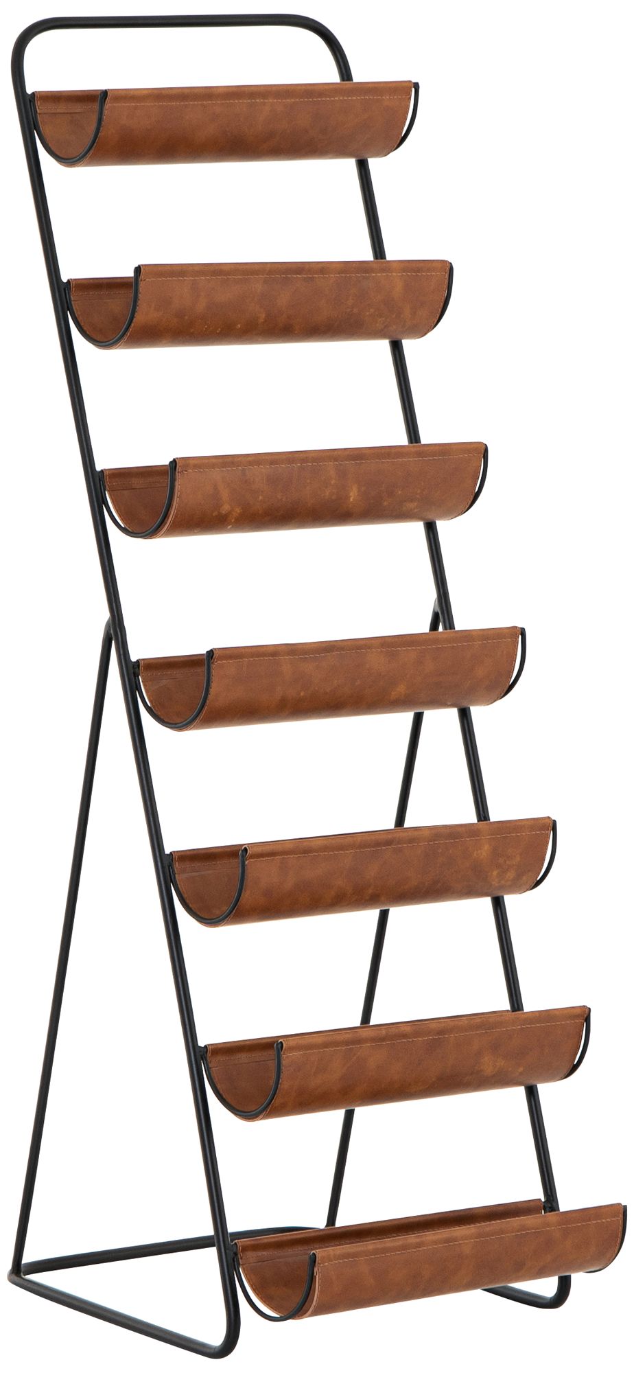Siena 14" Wide Matte Black and Chestnut 7-Bottle Wine Rack