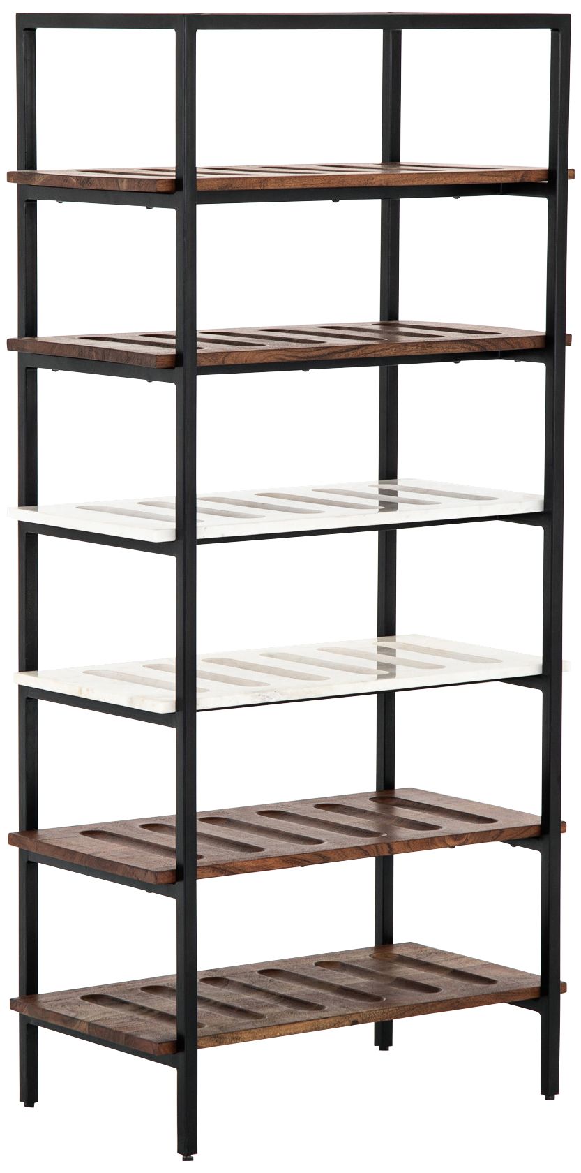 Allesio 26" Wide Acacia and Honed White 6-Shelf Wine Rack