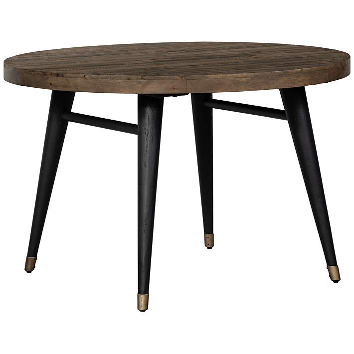 Wide Saddle Tan Round Wood Dining Table, Retro Circle Dining Table