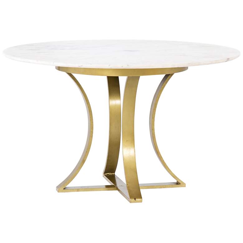 Gage 48&quot; Wide Polished White Marble and Brass Dining Table