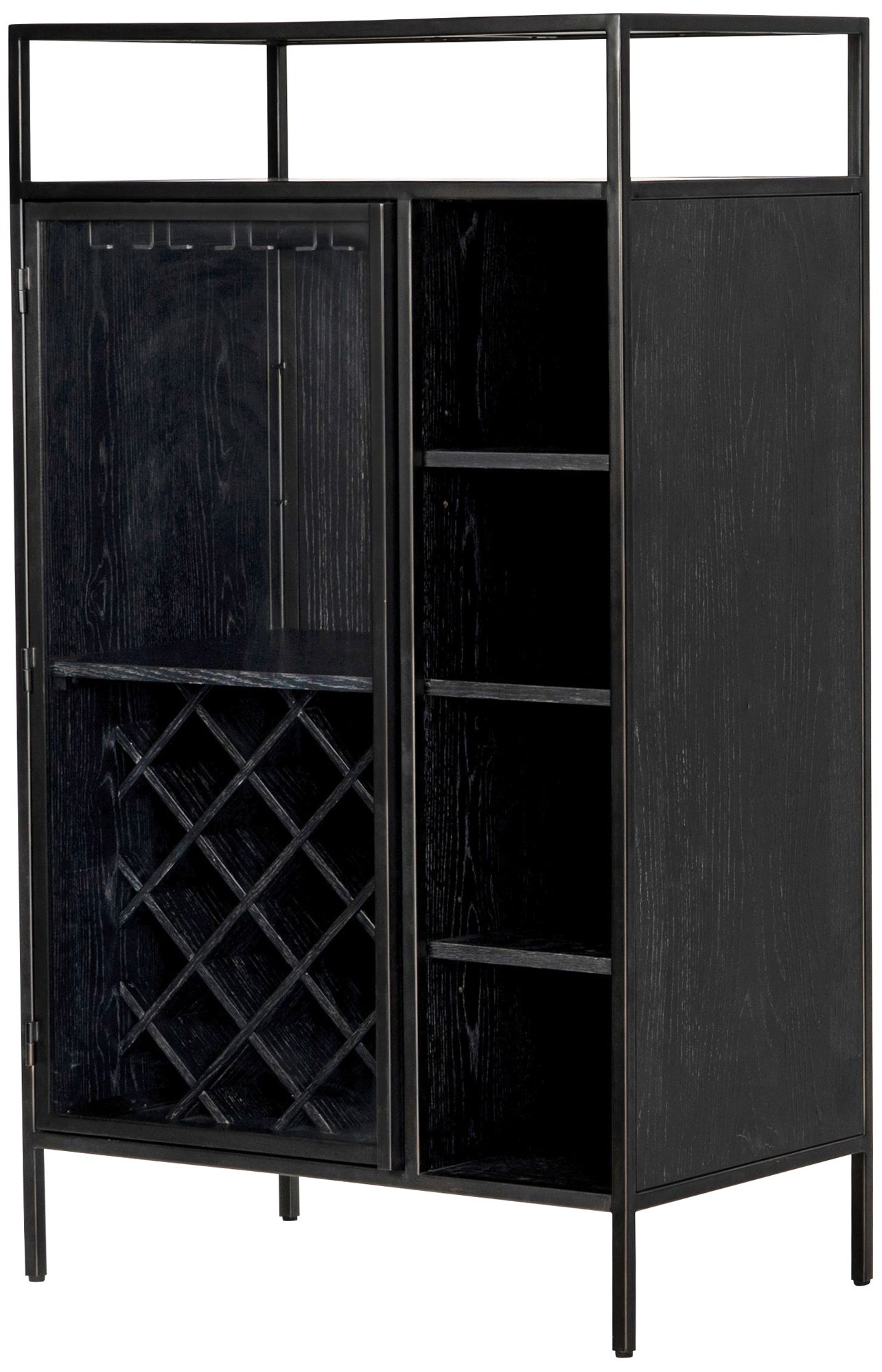 Branson 33" Wide White Wash Matte Black 5-Shelf Bar Cabinet