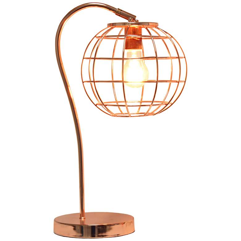 Image 2 Lalia Home Rose Gold Arched Metal Desk Lamp with Cage Shade