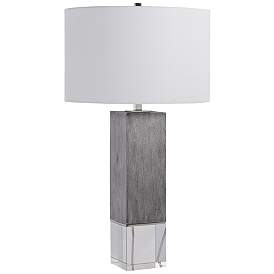 Uttermost Cordata Light Gray Oak Wood Column Table Lamp