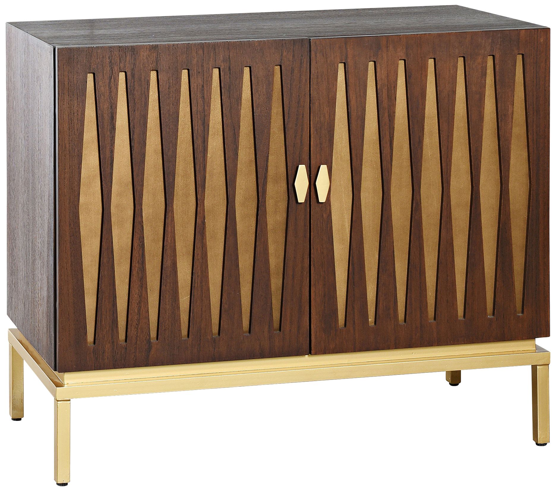 Ryker 38"W Chestnut Brown and Gold 2-Door Credenza Cabinet