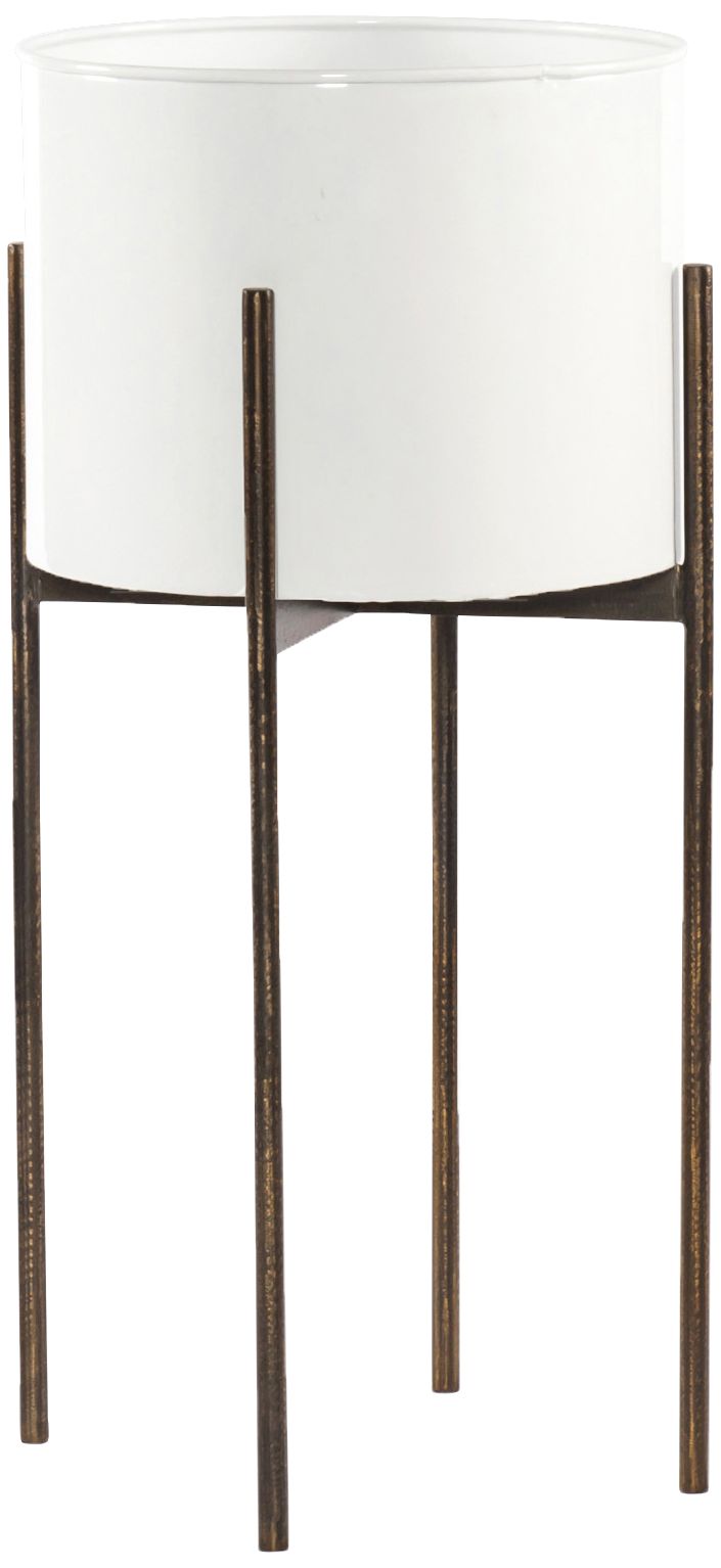 Jed 29 1/2" High Glossy White and Brass Outdoor Planter