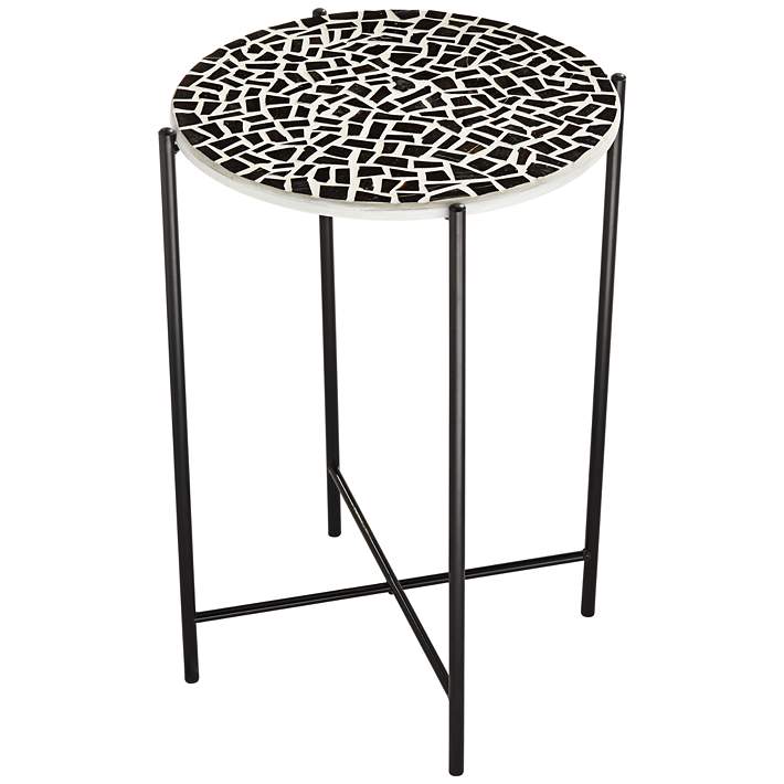 Mavos Mosaic Tile Top Round Side Table, Mosaic Tiles Round Outdoor Coffee Table