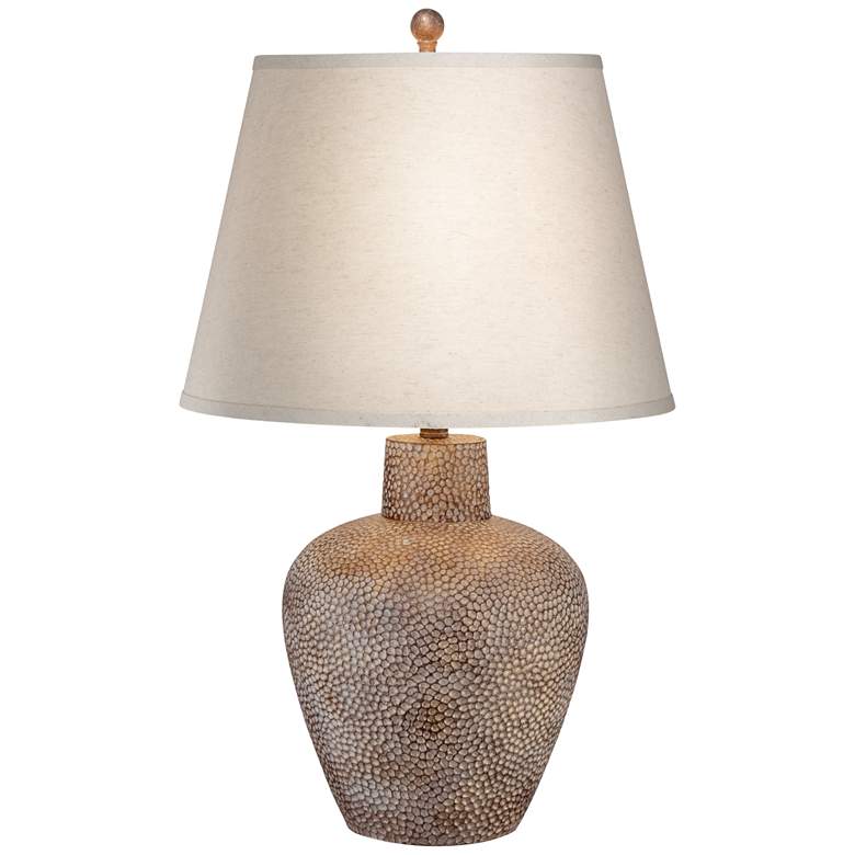 Bentley Brown Leaf Hammered Pot Table Lamp with Table Top Dimmer