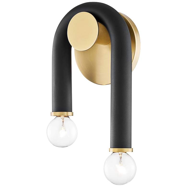 Mitzi Whit 11&quot; High Aged Brass and Black 2-Light Wall Sconce