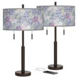 Spring Flowers Robbie Bronze USB Table Lamps Set of 2