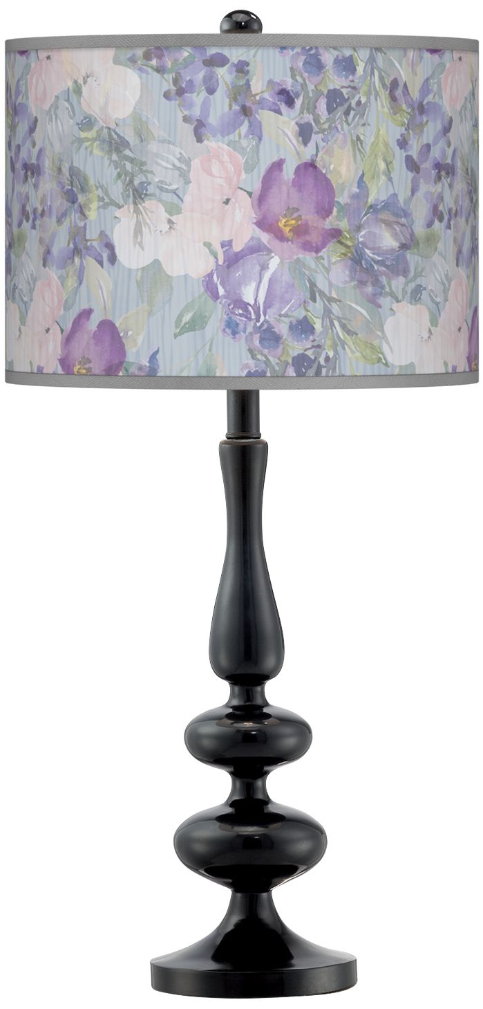 Spring Flowers Giclee Paley Black Table Lamp