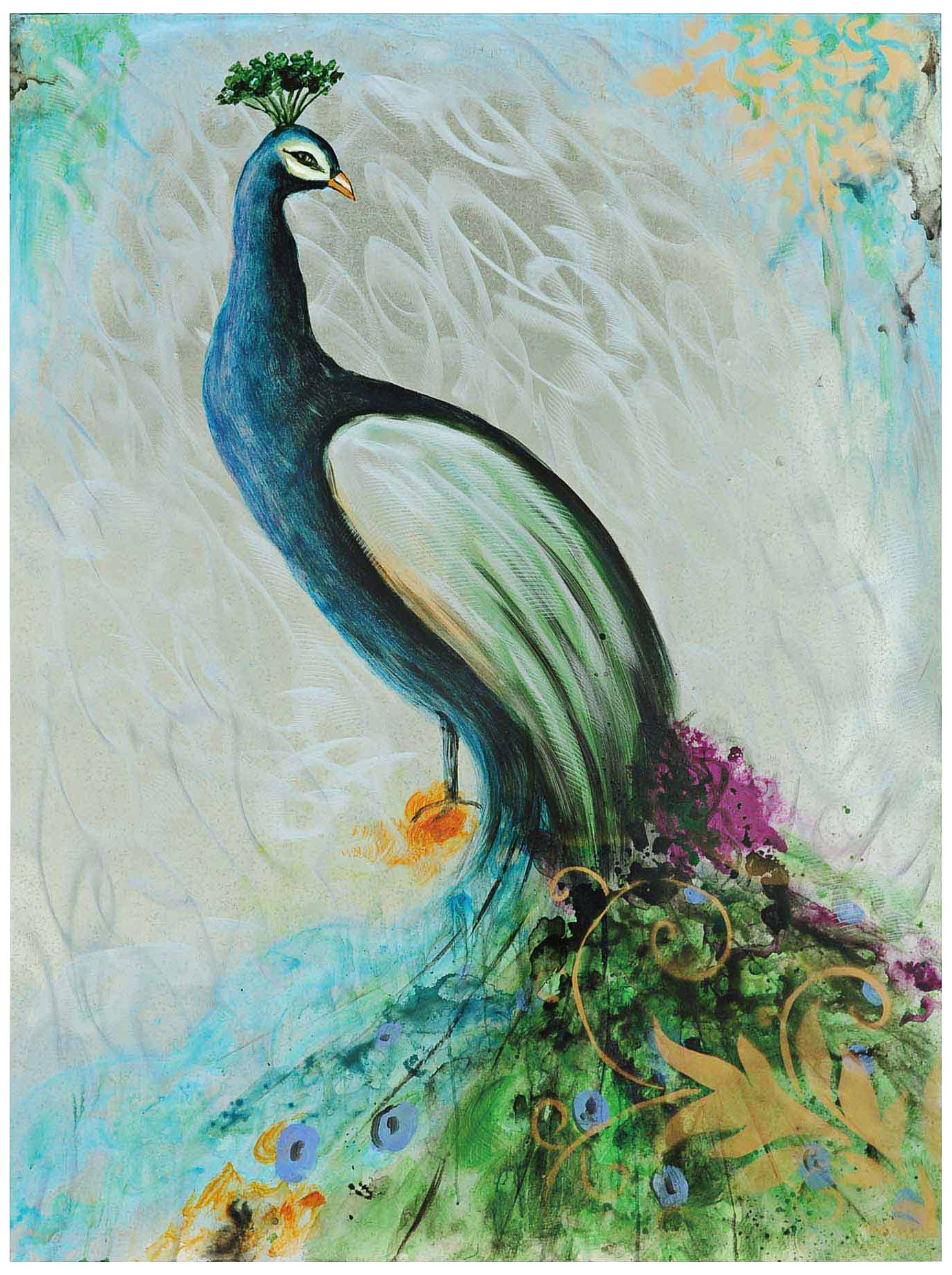 Crestview Collection Peacock 47" High Canvas Wall Art