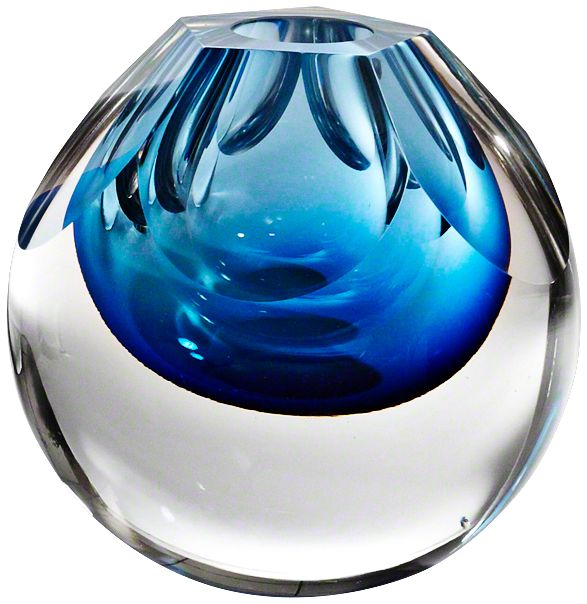 Pentagon Cut Glass Cobalt Blue 7" High Vase