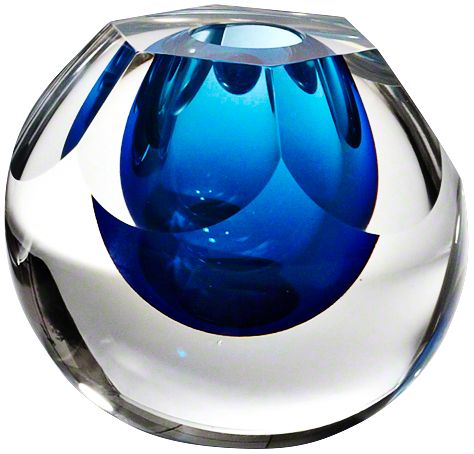 Hexagon Cut Glass Cobalt Blue 7 3/4" High Vase