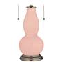 Rose Pink Gourd-Shaped Table Lamp with Alabaster Shade