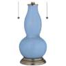 Placid Blue Gourd-Shaped Table Lamp with Alabaster Shade