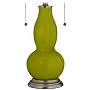 Olive Green Gourd-Shaped Table Lamp with Alabaster Shade